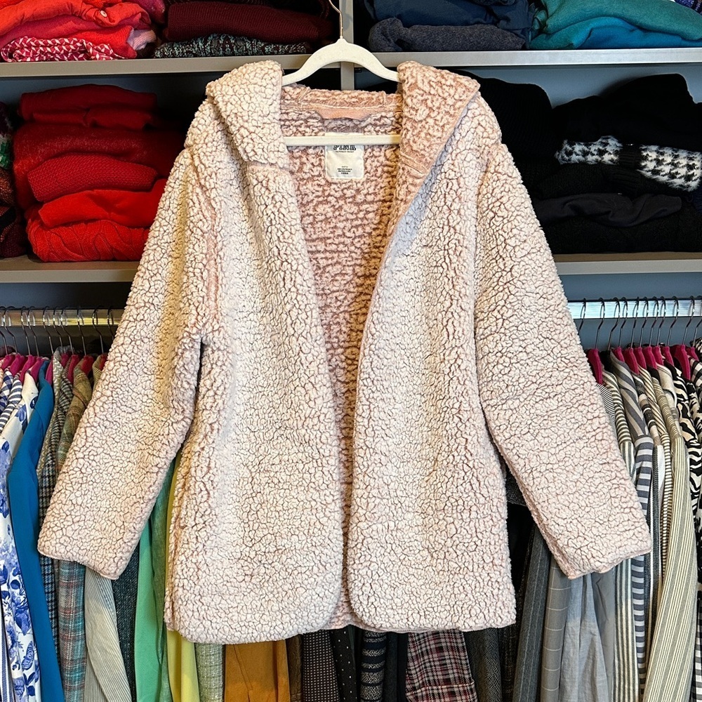 PINK dusty rose long sleeve open front hooded 2 pocket jacket size OS